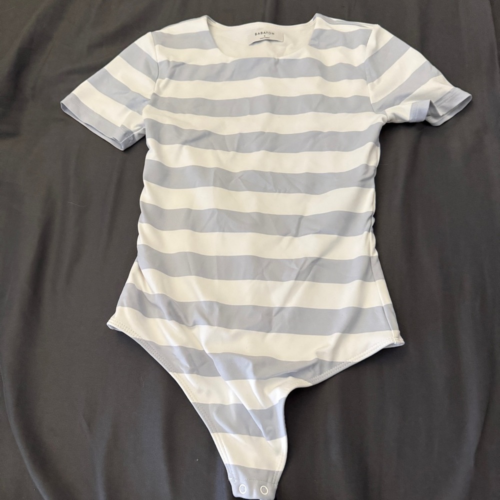 Aritzia Babaton Striped Bodysuit in Baby Blue and White